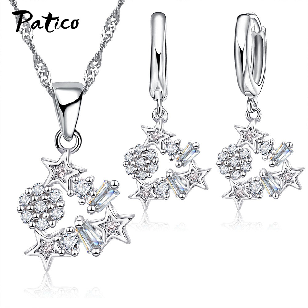 Ensembles de bijoux élégants en argent regardé 925 pour femmes, collier de boucles d'oreilles, tour de cou en biscuits colorés, boucles d'oreilles étoiles, de bijoux: Plaqué rhodium