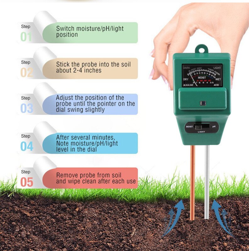3-in-1 Soil Tester Kits with Moisture Atree Soil pH Meter Light and PH Test for Garden Farm Lawn Indoor & Outdoor