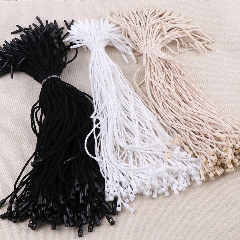 1000pcs Polyester Tag White Beige Black Hang Tag Rope Plastic String Snap Lock Pin Loop Tie Fasteners DIY Clothing Labels