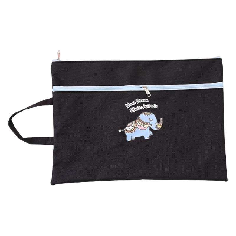 Portable A4 File Bag Handheld Zippered Document Organizer Bag 2-layer Zippered Pockets Business Travel File Storage Bag: Black