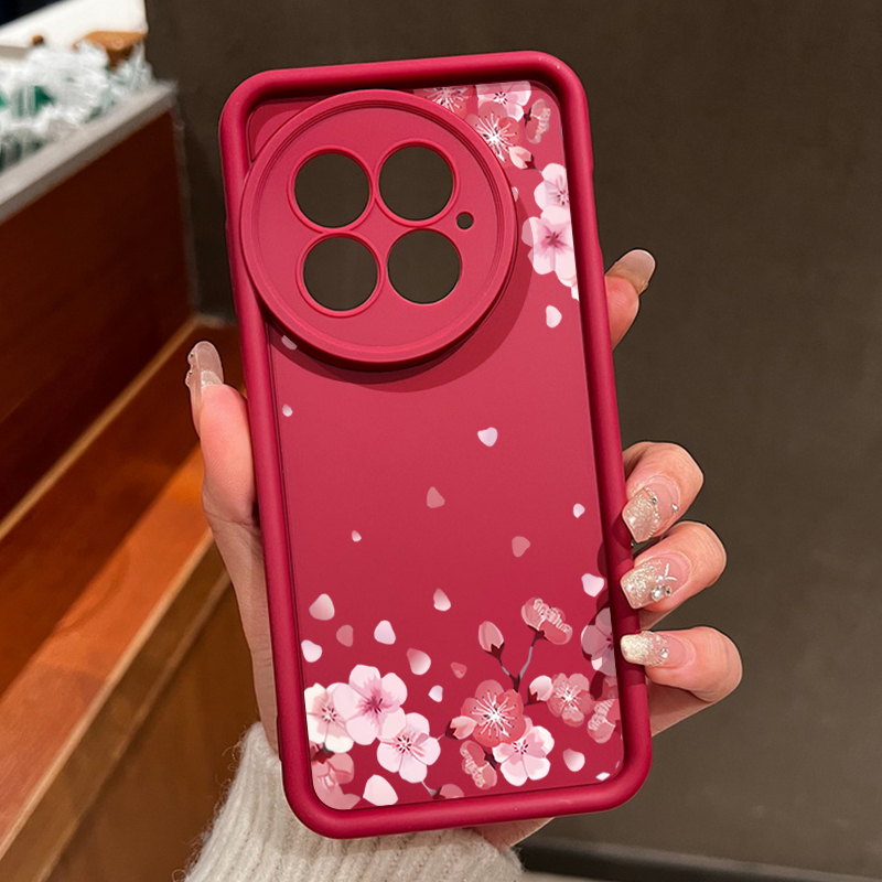 Funda de teléfono para OnePlus 13T 13R 12R 11R flor rosa flor de melocotón parachoques a prueba de golpes funda suave de silicona Fundas para OnePlus 13 12: Castaño / OnePlus 11R