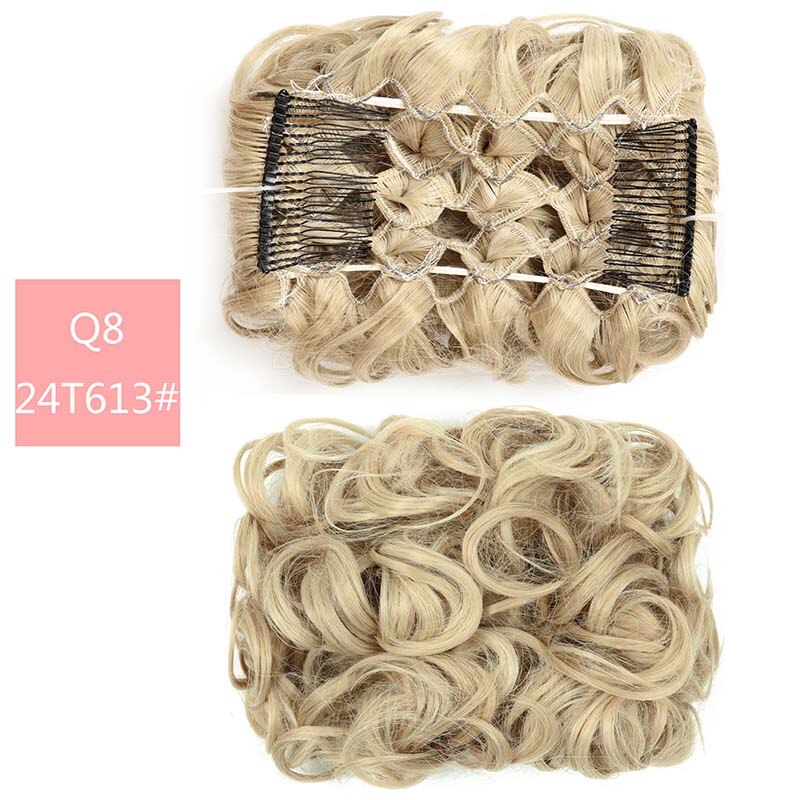 Large Comb Clip In Curly Synthetic Hair Pieces Chignon Updo Cover Extension Hair Bun Retro Style Women's Wedding Hairpiece: 24T613