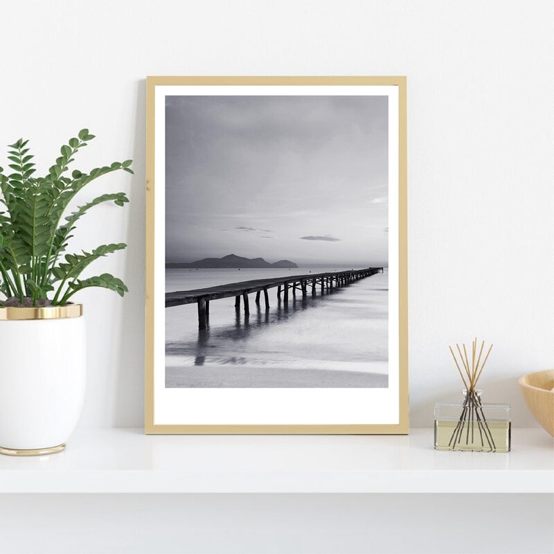 Beach Wall Art Painting Black White Beach Photography Poster Modern Nordic Decor Scandinavian Wall Picture for Home Room