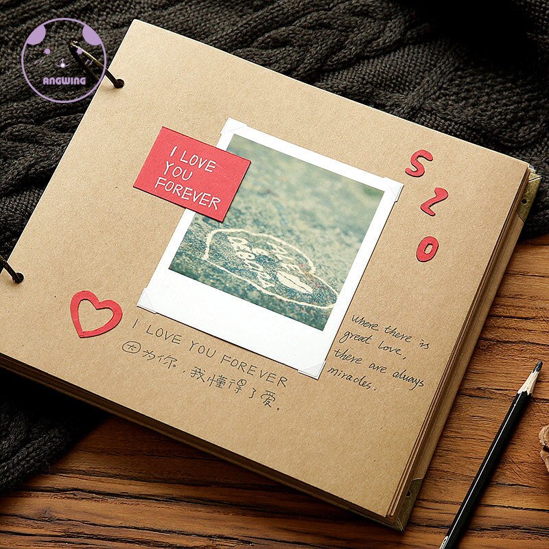 ANGWING 20Pages Blank/DIY Albums Photo Cover Loose-leaf/Wedding Photo Album Scrapbook Self Adhesive Scrapbook Album Case Binding