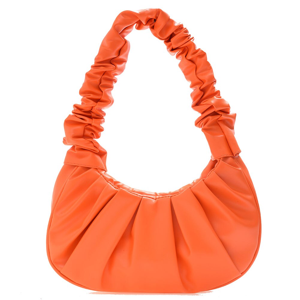 Vintage Vrouwen Geplooide Grote Handtas Schouder Onderarm Pure Kleur Pu Lederen Tas Zacht Leer Vrouwelijke Handtas: Oranje