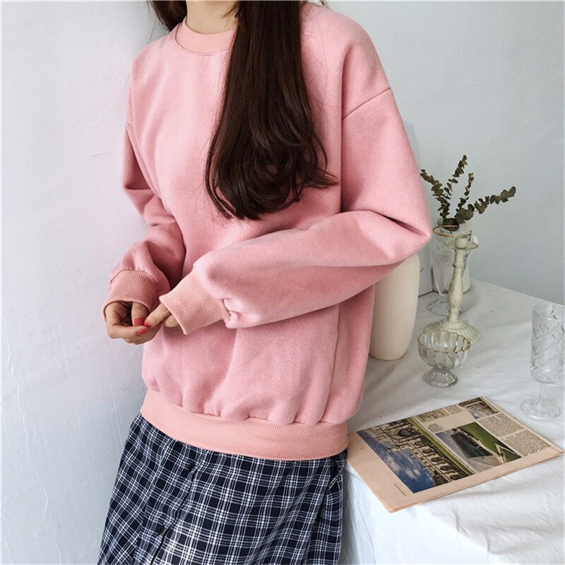 Sudaderas mujer harajuku solid sweatshirt kvinder langærmet hættetrøje løs kvinder hættetrøjer sweatshirts afslappet træningsdragt