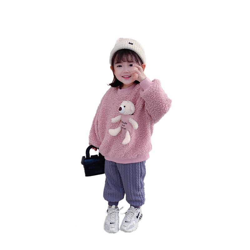 80-130 cm wintermeisjes schattige cartoon beren sweatshirts baby kinderen fleece dikke warme top