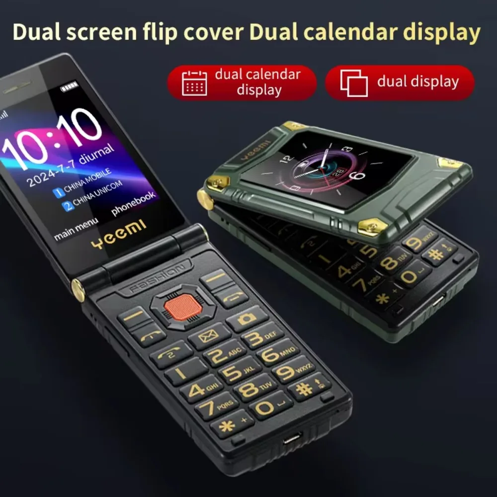 Yeemi m7 + robusto 4g recurso telefone botão grande banda completa flip telefone duplo sim tela dupla celular para velho 6800mah bateria grande