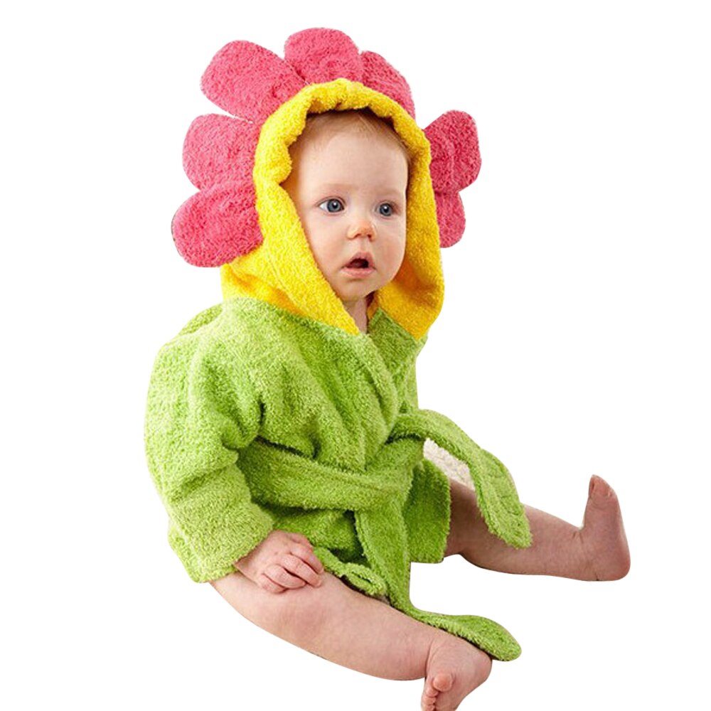 Bebê meninas dos desenhos animados com capuz roupão criança toalha de banho robe bonito inverno roupas de bebê pijamas de inverno com cinto: Sunflower