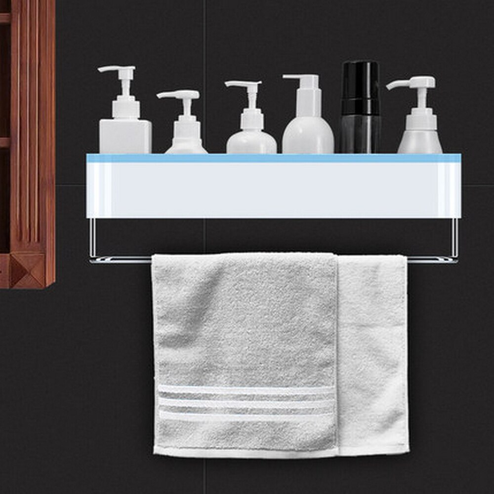 Bathroom Racks Toilet Washstand Towel Wall Storage Wall-mounted Perforated Free Hand-washing Storage Organizer Rack Accessories: blue with ribbo bar