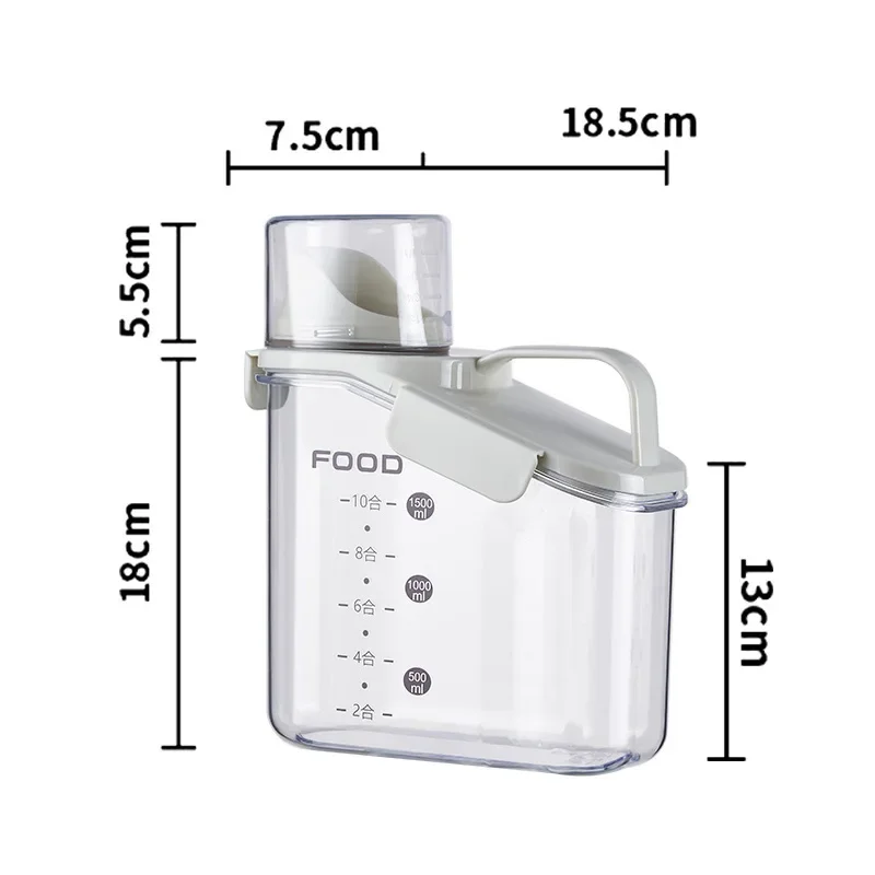 Grandes tasses doseuses à bec verseur pour céréales, stockage compact des aliments secs, transparent, laqué fl.oz, 1,5 l: Black