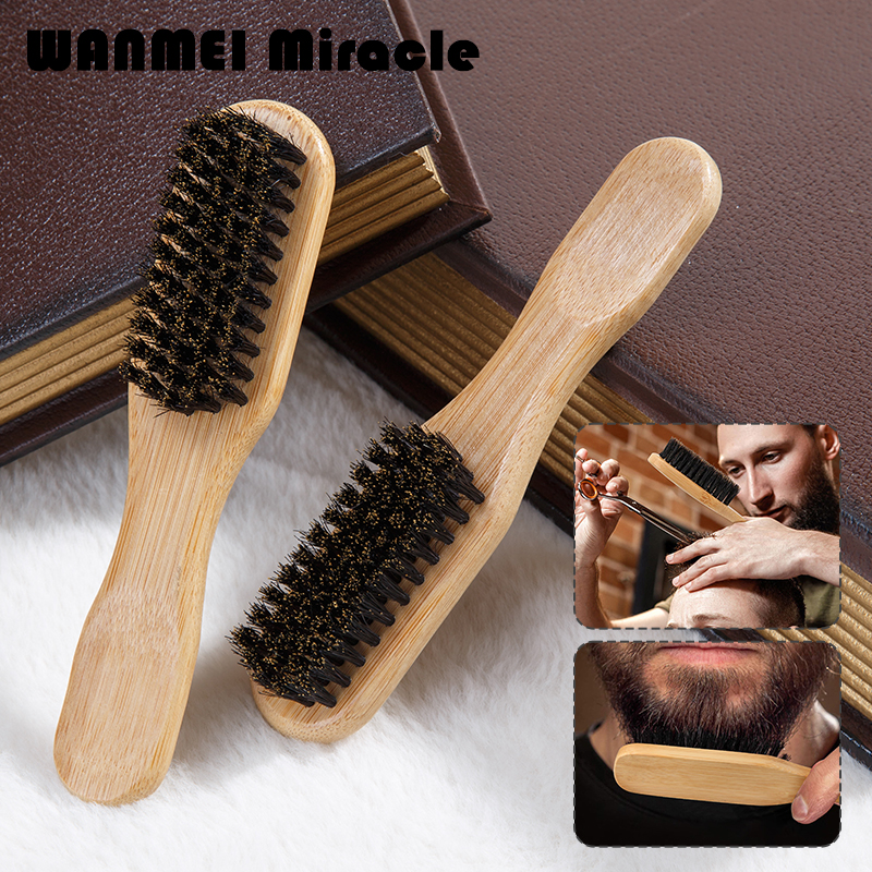 1 stks Mannen Baard Haar Styling Borstel Bamboe Varkenshaar Borstel Geschikt voor Salon Thuis Multifunctionele Reinigingsborstel Kapper Tool