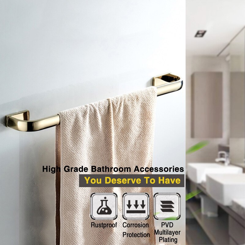 Porte-serviettes mural en laiton doré, ensemble de matériel de salle de bains, crochets de manteau muraux, barre de serviette, porte-rouleau WC, porte-papier de cuisine, porte-serviettes
