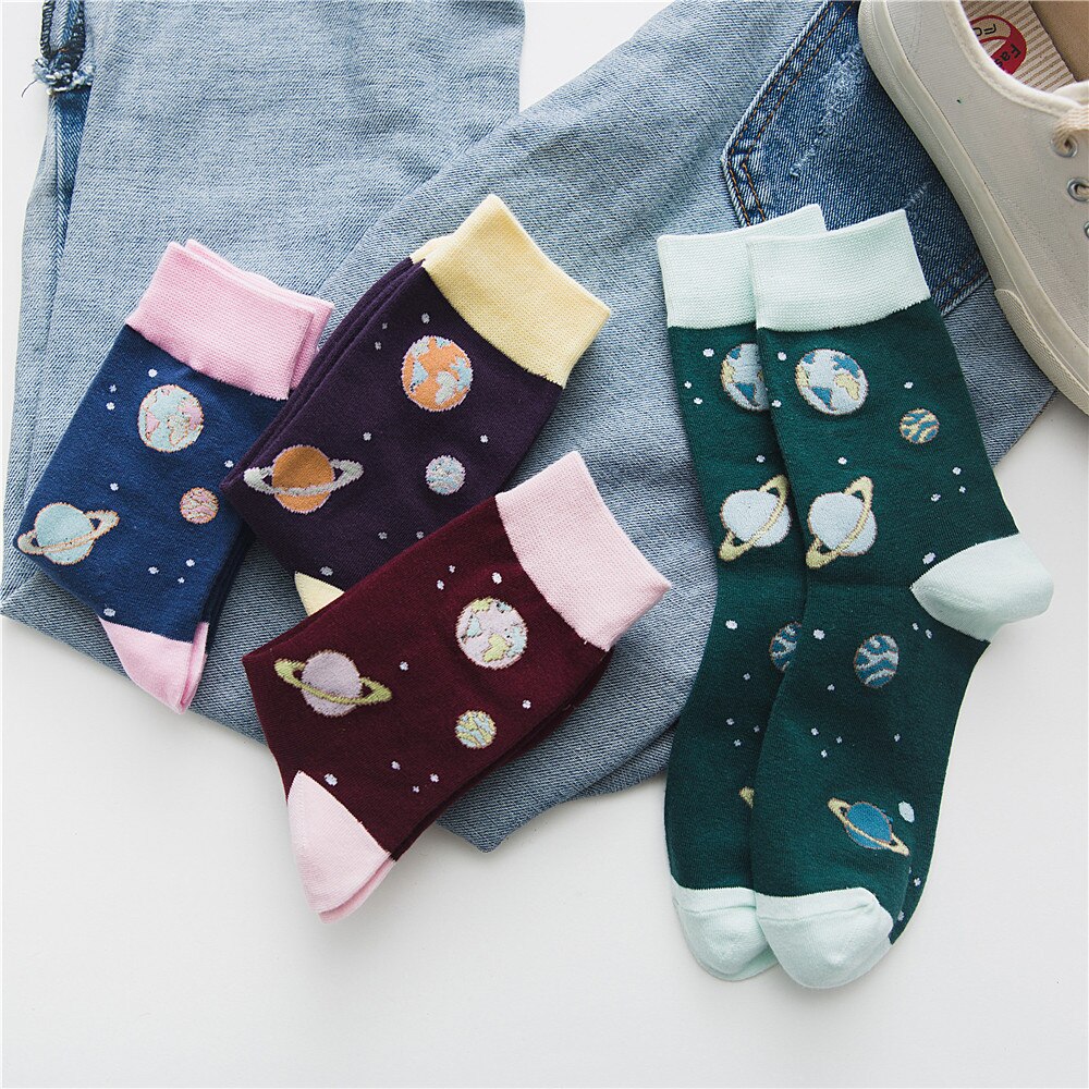 Chaozhu Onoverwinnelijk Schoonheid Meisje Leuke Chic Puss Katoen Roze Paars Cartoon Planeet Sokken Herfst Winter Kawai Super Sokken Dame