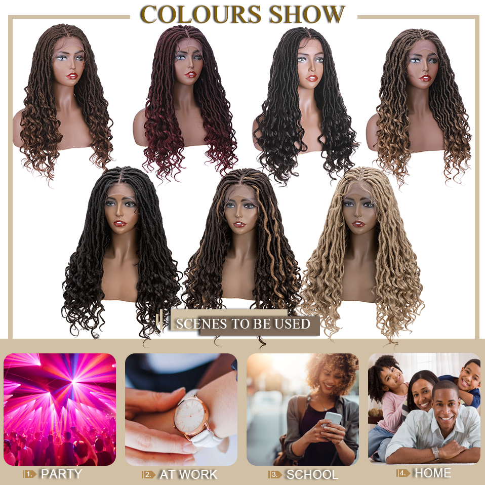 My-Lady 25inches Synthetic Lace Front Braids Wig Braid For Black Woman Long Culy African Hair Faux Locs Goddess Braided Wigs