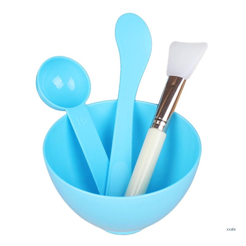 Ensemble de bols de mélange de masques faciaux, outil de mélange de masques faciaux en Silicone, pinceaux de maquillage, spatule, 4 pièces: Sky blue