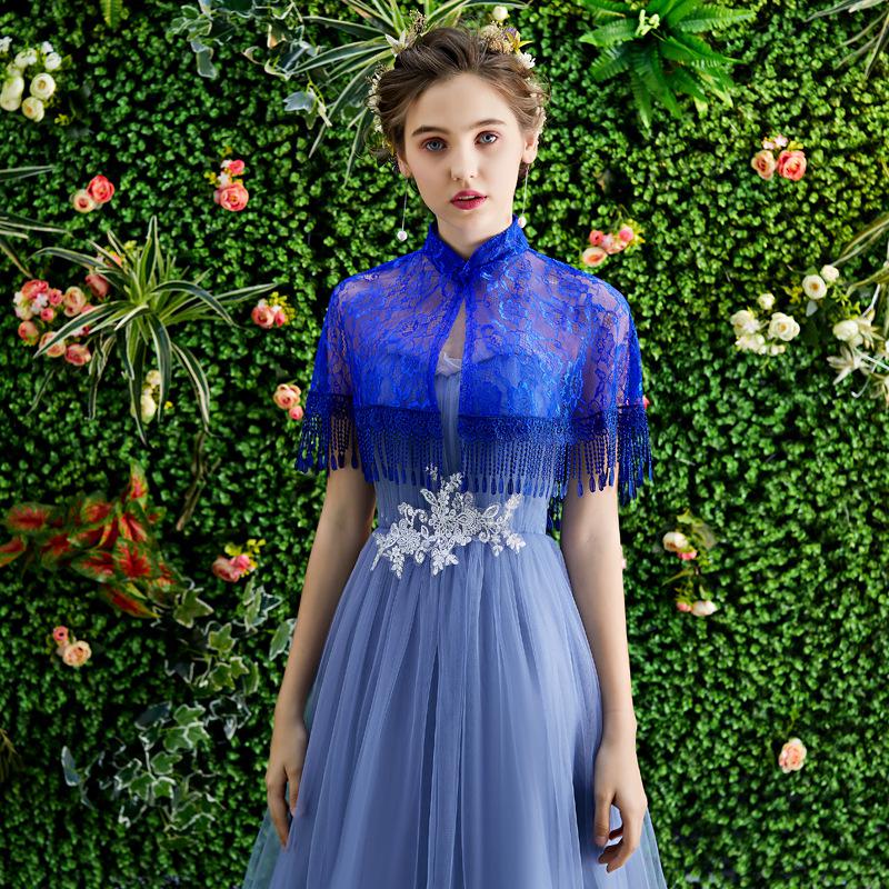 Zomer Vrouwen Bolero 11 Kleuren Kant Bruids Stola Wraps Vintage Kwasten Bruiloft Jas Sjaal Elegante Avond Jas Cape Mariage: Royal Blue