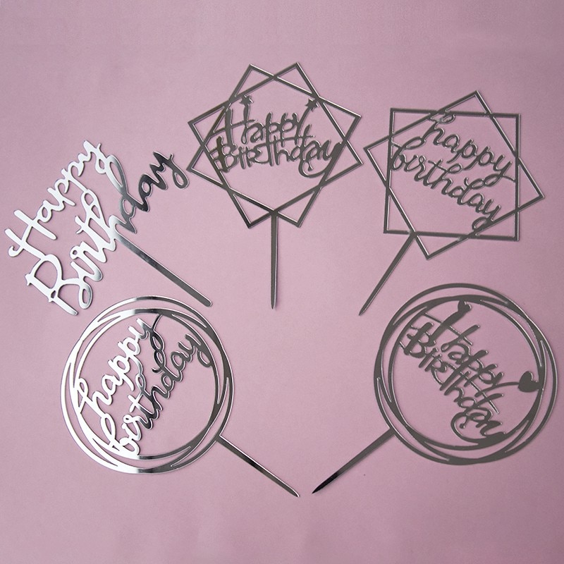 Pak Van 10 Stuks Gelukkige Verjaardag Cake Topper Cake Insert Taart Decoratie Zilver