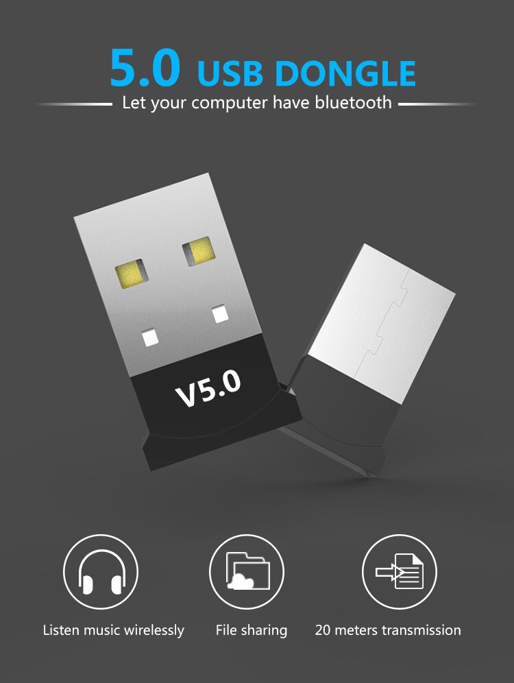 5.0 Bluetooth Adapter Desktop Pc Laptop Usb Draadloze Bluetooth Sound Receiver