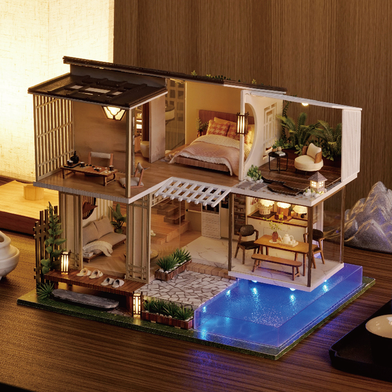 Handmade building models, wooden small villas, three-dimensional puzzles, girlfriends, children's toys, adult birthday