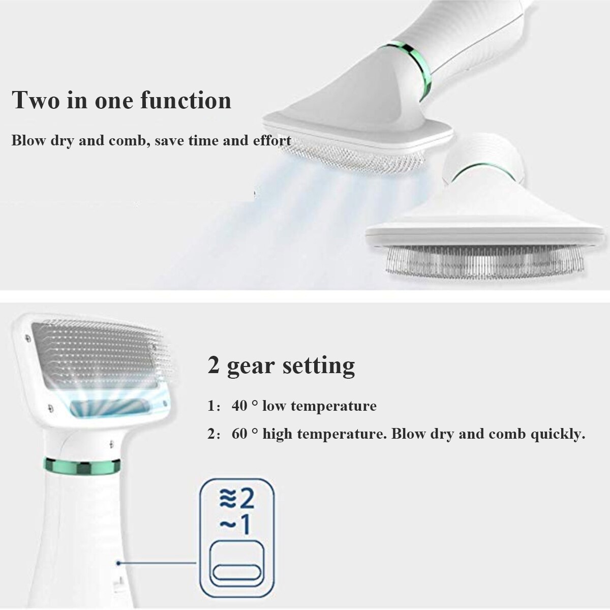 2 in 1 Portable Pet Hair Dryer Pin Cat Drying Hair Removal Pet Comb Beauty Stainless Steel Low Noise EU/US/UK/AU Plug 100-240v