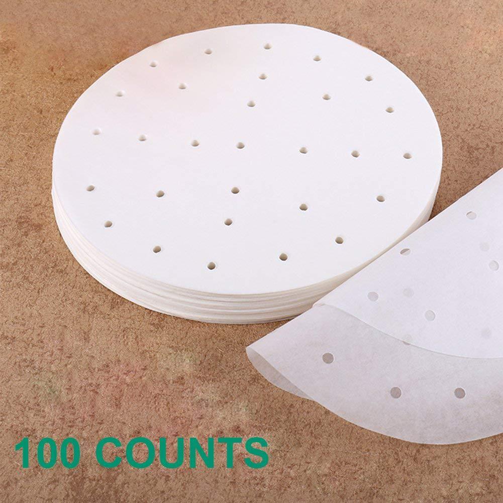 100 ark 7 tommers steamer papir kjøkken perforert tremasse papir steamer non-stick dampmatte rund matlaging steamer papir