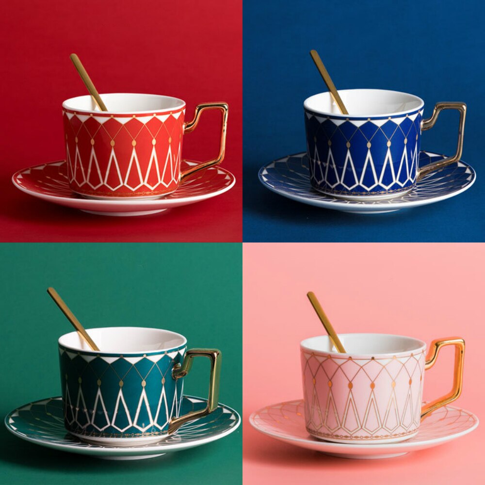 Tasses à café en porcelaine | Service à thé de l'après-midi anglais, tasses à thé noir de 220ml avec cuillère, ensemble de thé anglais, pour ami,