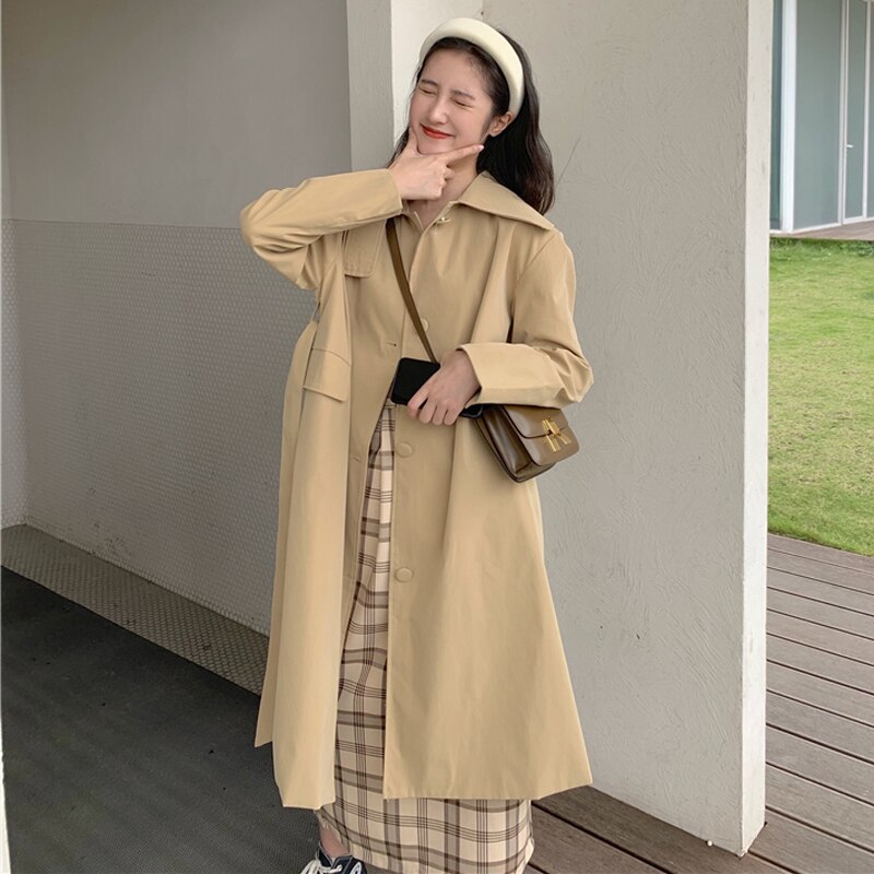 Sungtin – Trench-Coat noir ample et surdimensionné pour femme, manteau à manches longues décontracté et pour le bureau, couleur unie, vêtement d'extérieur pour petit ami