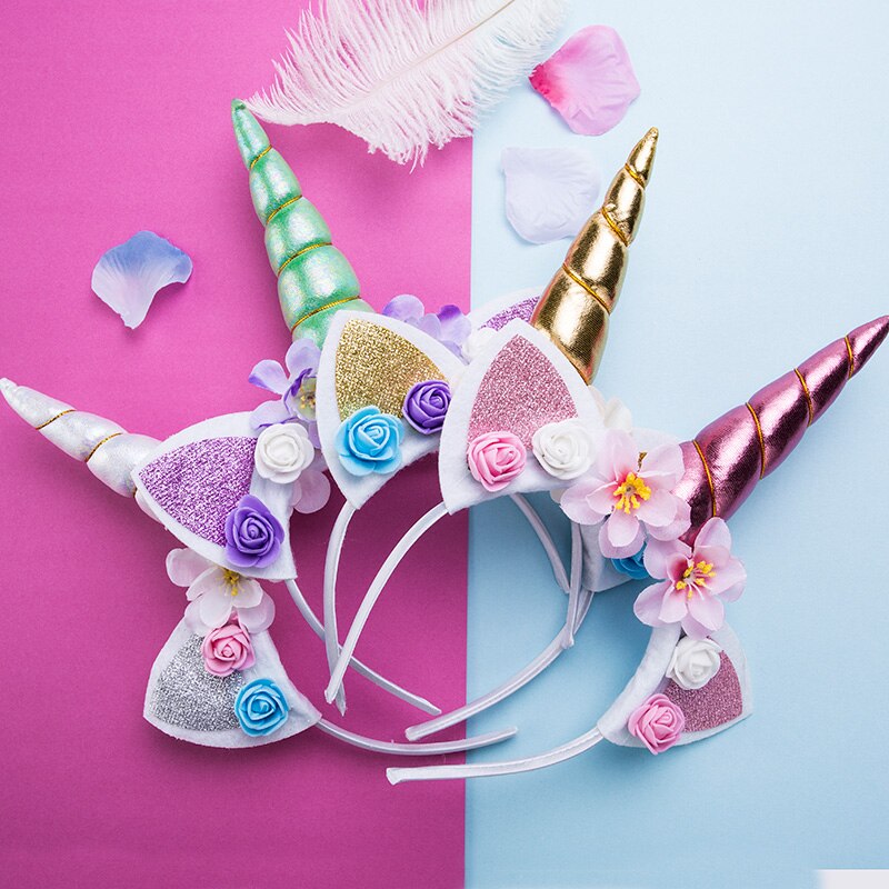 Niñas lindas flores orejas de gato diademas de unicornio accesorios para la cabeza para fotos para fiestas bandas para el pelo de Aro para Niños Accesorios para el cabello