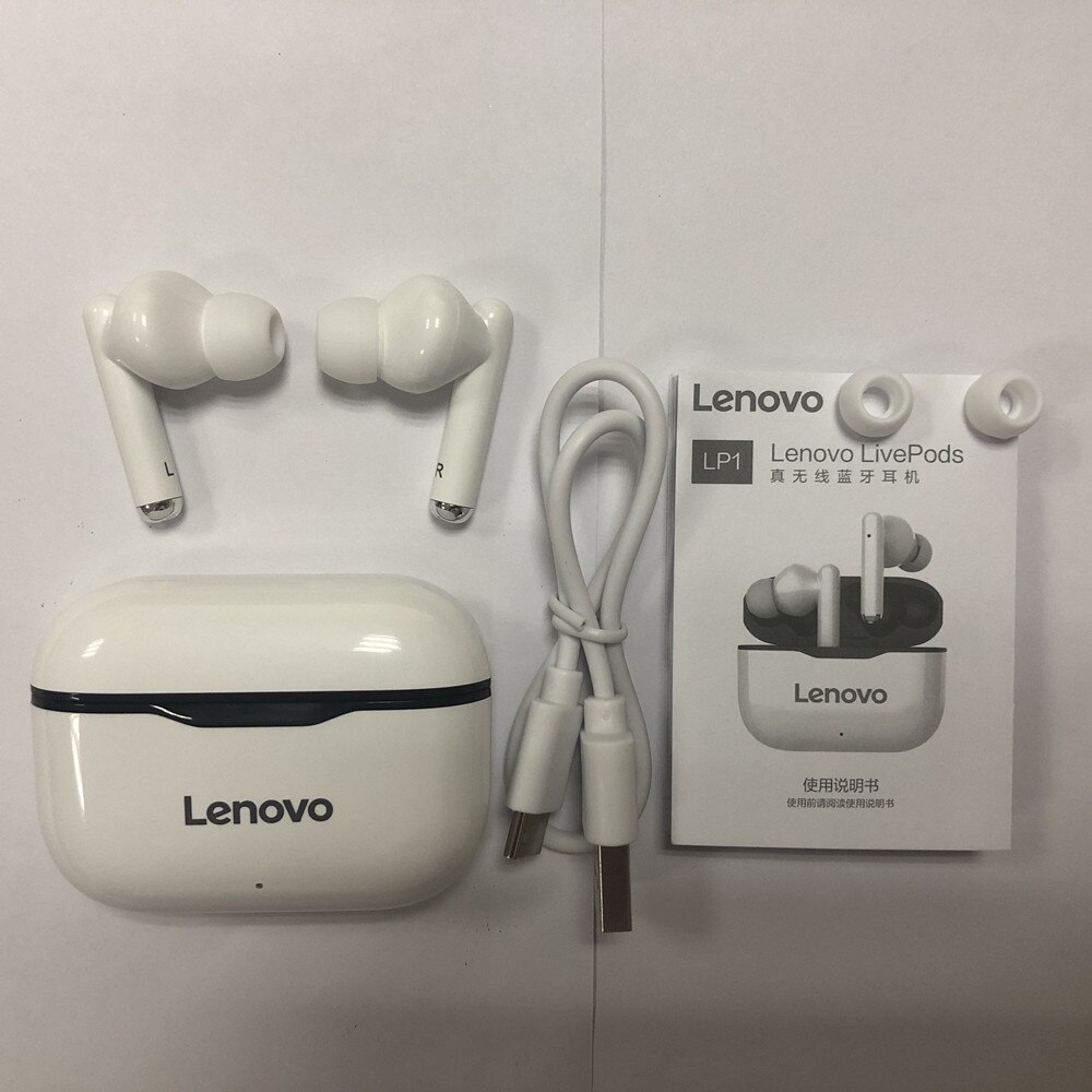 Lenovo-auriculares inalámbricos LP1 con TWS, cascos con Bluetooth 5,0, estéreo Dual, reducción de ruido, bajos, Control táctil, modo de reposo Larga, 300mAH