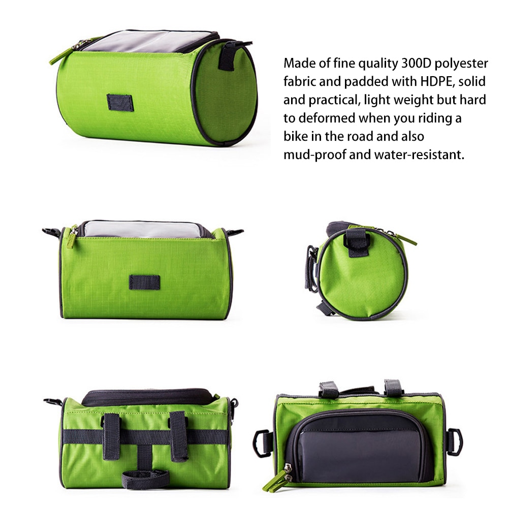 Cykelstyrtaske vandtæt fronttaske cykelopbevaringspose med aftagelige skulderstropper, der kører mobiltelefontasker