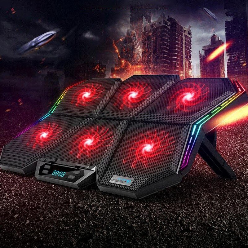 Coolcold gaming-laptop-kühler, verstellbares rgb-laptop-kühlpad mit sechs lüftern (2600 u/min), notebook-ständer für 17 -zoll-laptops
