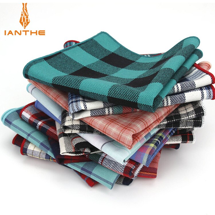 Casual mannen 100% Katoen Zakdoeken Geweven Plaid Pocket Vierkante Mannelijke Bruiloft Zakdoek Handdoeken Hanky Corbatas