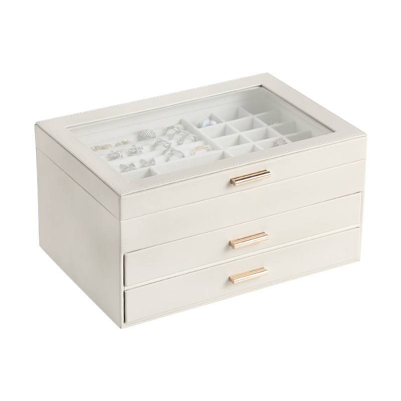 Caja de joyería de viaje portátil, cajas S/M/L, organizador de joyas de 3 capas, caja de joyería con botón, almacenamiento de cuero, Joyeroe para joyeros