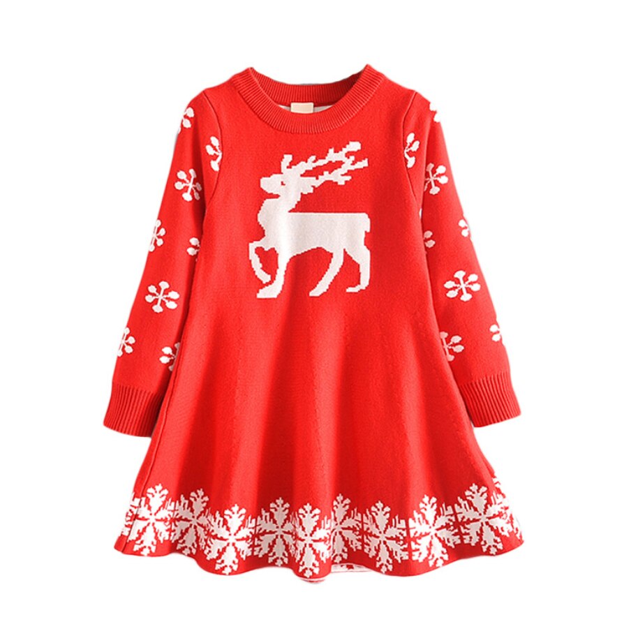 Gonna maglione per ragazze cervo natalizio abito a maniche lunghe autunno e inverno gonna per bambini ispessita neonata abito da neve di natale