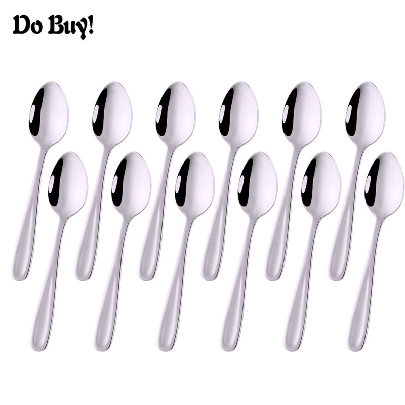 12pcs Tea Spoon 18/10 Stainless Steel Cutlery Set Unique Silver Dessert Spoon Small Spoon Coffee Scoop: Default Title