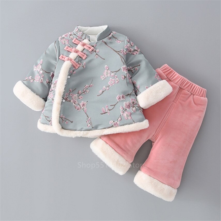 Nyfødt baby år tang jakkesæt kinesisk traditionel spædbarn cheongsam outfit pige etnisk hanfu fancy fe dans fløjl tøj