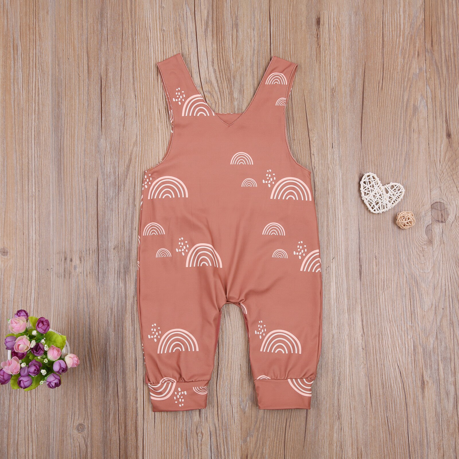 FOCUSNORM 0-18M Infant Baby Girls Boys Rompers Rainbow Print Sleeveless Square Collar Jumpsuit with Buttons