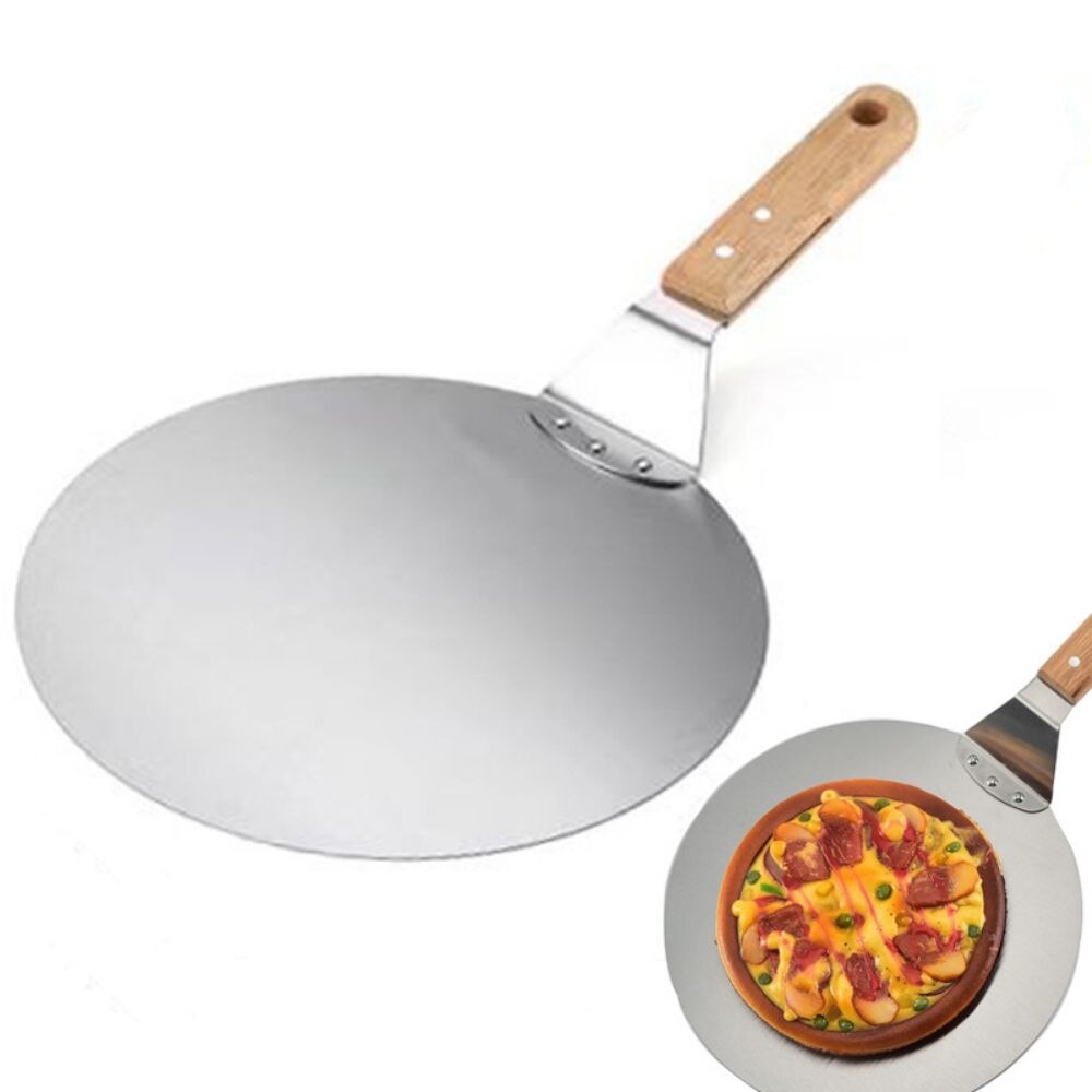 Drehen Pizza schälen 10/12 Zoll Edelstahl Runde Pizza Platte mit Holz Griff Zubehör für Backen Hausgemachte Pizza und Brot