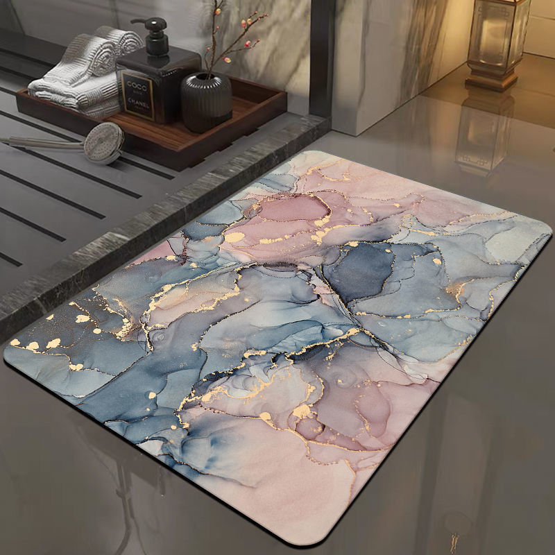 Alfombra de barro de diatomeas con estampado de mármol moderno, alfombra absorbente de secado rápido para bañera, accesorios decorativos para puerta de entrada y baño, 1 ud.: 1 m x 1 m / Gris claro