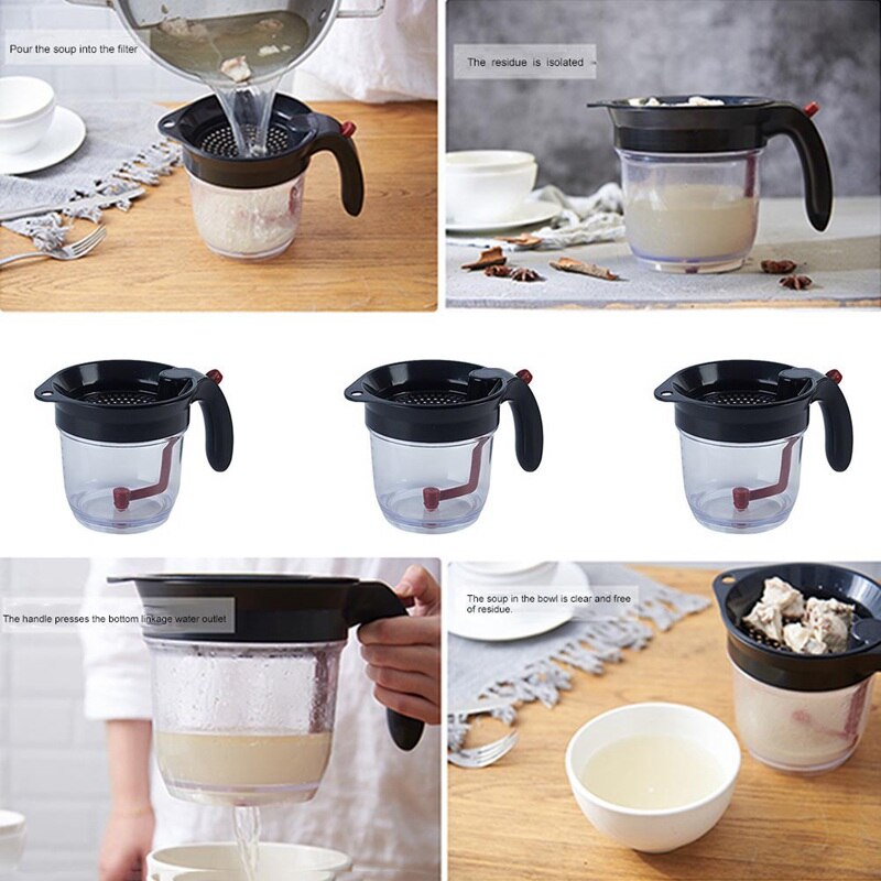 Outil de cuisine séparateur de graisse avec séparateur de graisse à libération inférieure avec crépine résidu de soupe 1000ML filtre à huile séparé