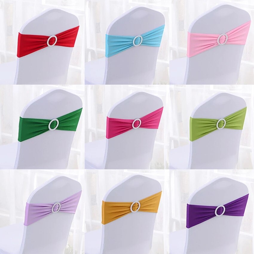 10PC Spandex Chair Bands Spandex Chair Sash Stretch Lycra Chair Band with Buckle for Wedding Party Decoration