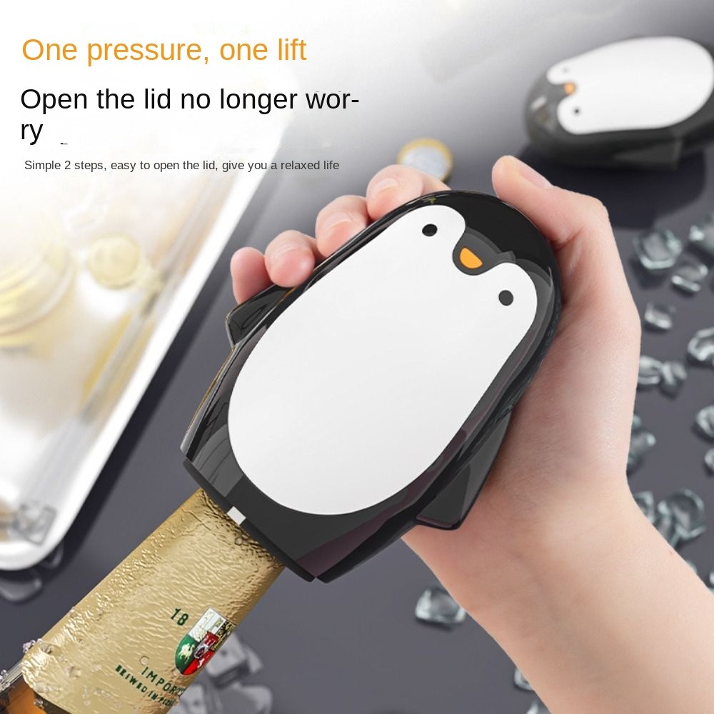 Automatic Penguin Bottle Opener Labor-saving Magnetic Beer Bottle Opener Push Down Press-Type Canning Lids Opening Tool