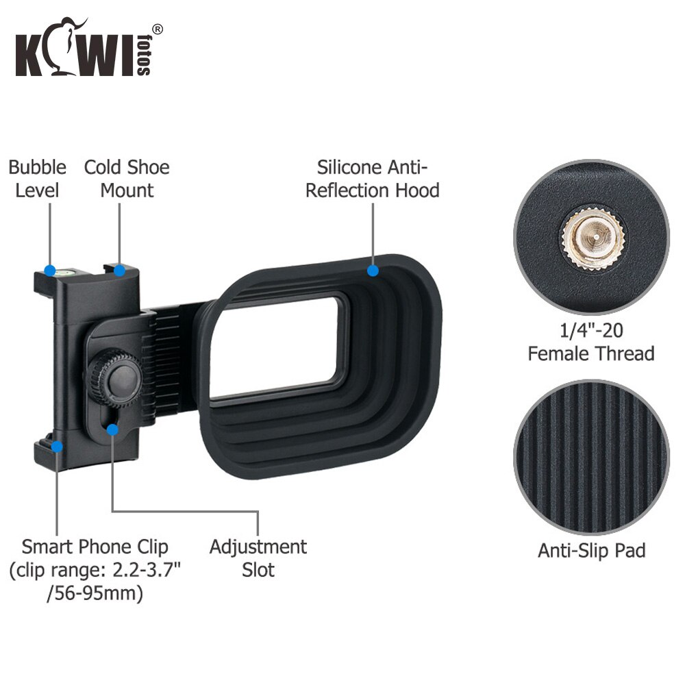 Capot universel Anti-reflet de capot de Silicone pour le téléphone intelligent, bâti froid de chaussure pour des Microphones de led, 1/4 &quot;-20 de fil femelle