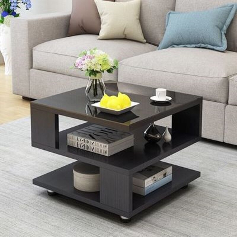 K-STAR Eenvoudige Sofa Kant Salontafel Gehard Glas Mini Thee Tafel Woonkamer Creatieve Vierkante Sofa Tafel: Black with Glass