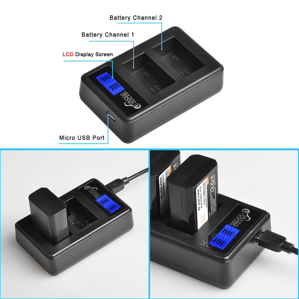 Batería NP-FW50 NP FW50 de 1500mAh y cargador Dual LCD para Sony Alpha a6500, a6300, a6000, a5000, a3000, NEX-3, a7R