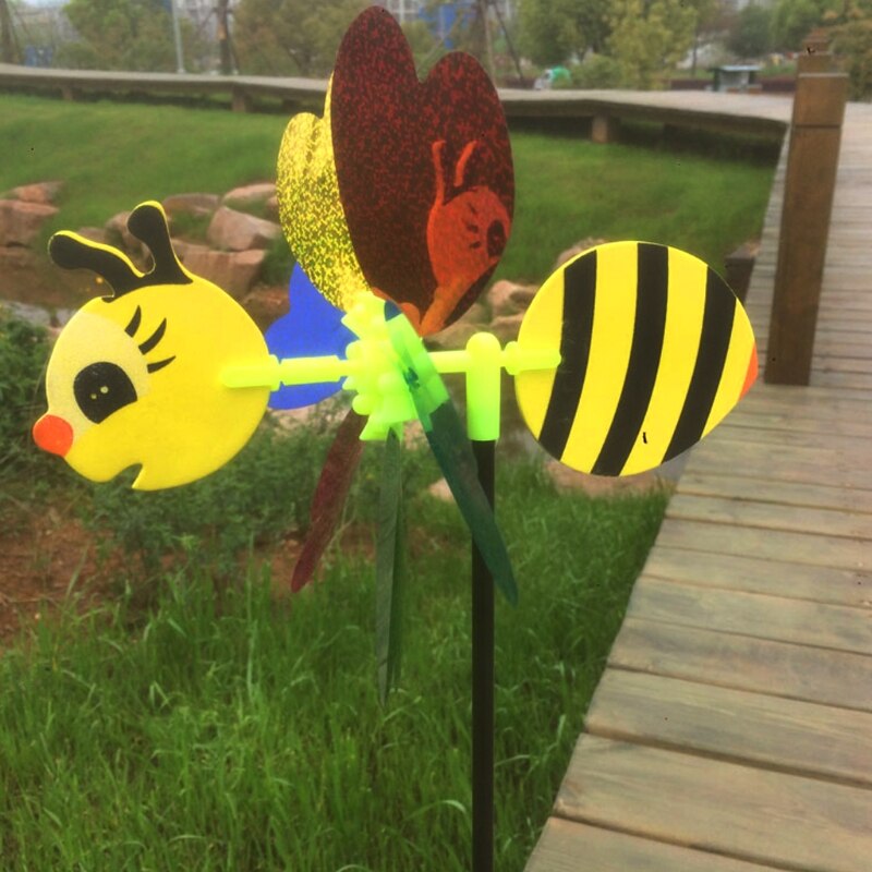Bee Windmolen Leuke Kleurrijke 3D Insect Pinwheel Wind Spinner Draaimolen Speelgoed Yard Garden Decor Outdoor Gazon Decor Kleur Willekeurige