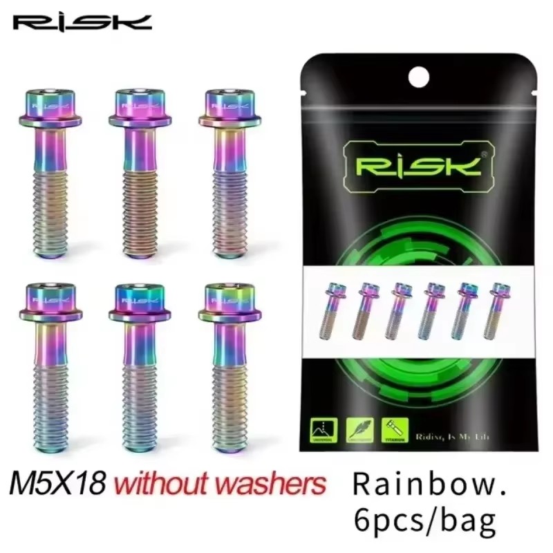 Pernos de vástago de titanio RISK, 6 uds., M5x16mm M5x18mm, tornillos de vástago de bicicleta de aleación de titanio, perno colorido para bicicleta de montaña, accesorios para bicicleta