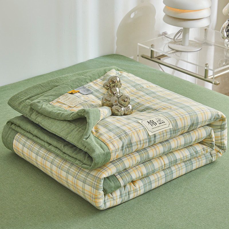 Edredón acolchado con aire acondicionado, edredón 100% de algodón puro lavable de verano, edredón suave a cuadros para edredón individual de tamaño queen doble: Completo / YELLOW