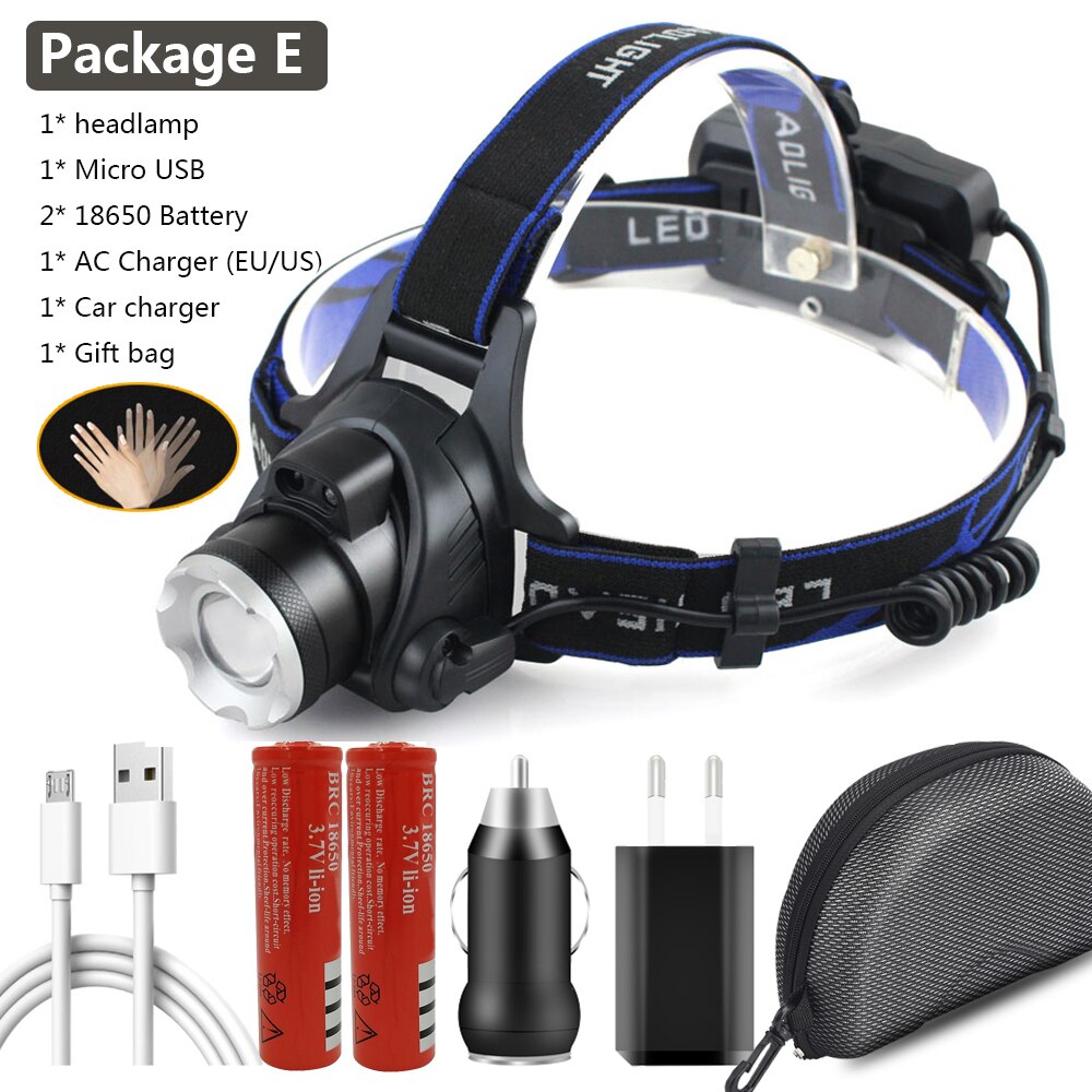 Sensor Headlight Camping Flashlight Head Light Torch Lamp Bulbs USB Rechargeable LED Headlamp 3000lm XM-L2 T6 Body Motion: Sensor Package E / XM-L T6